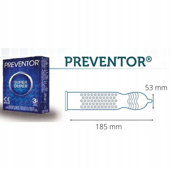 Preventor Super Duper redőzött, rücskös felületű óvszer (3 db) (Közeli lejárati idő)