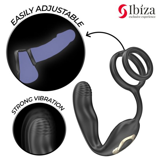 Ibiza forgófejes prosztatavibrátor, here és péniszgyűrűvel, távirányítóval