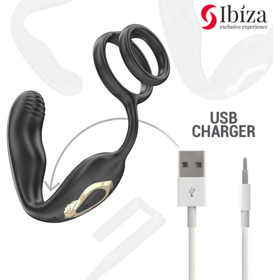 Ibiza forgófejes prosztatavibrátor, here és péniszgyűrűvel, távirányítóval