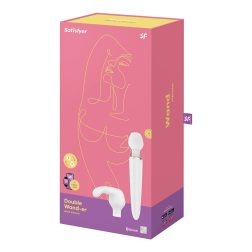   Satisfyer Double Wand-er akkumulátoros kézi masszírozógép, két fajta fejjel (fehér) (APP-os)