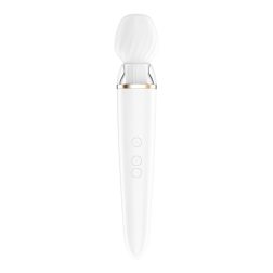   Satisfyer Double Wand-er akkumulátoros kézi masszírozógép, két fajta fejjel (fehér) (APP-os)