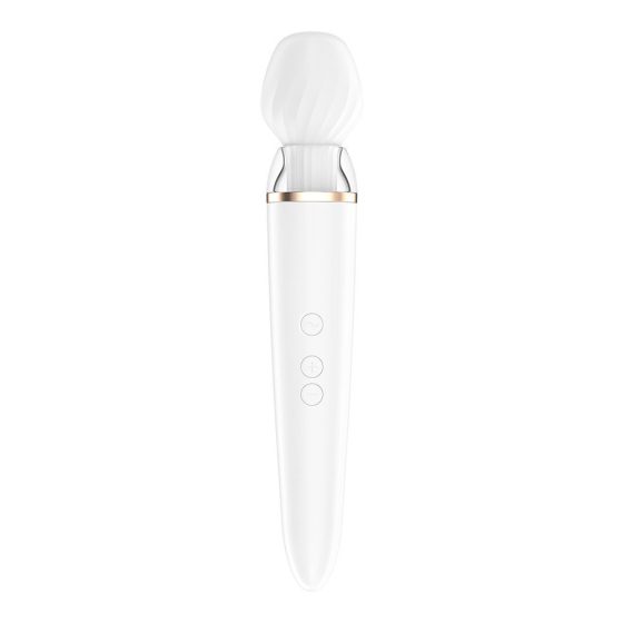 Satisfyer Double Wand-er akkumulátoros kézi masszírozógép, két fajta fejjel (fehér) (APP-os)