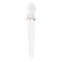   Satisfyer Double Wand-er akkumulátoros kézi masszírozógép, két fajta fejjel (fehér) (APP-os)