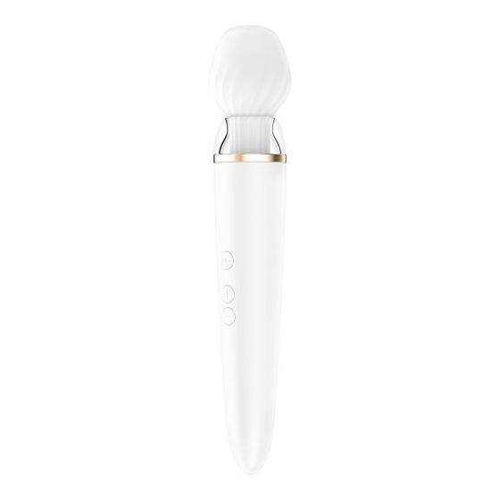 Satisfyer Double Wand-er akkumulátoros kézi masszírozógép, két fajta fejjel (fehér) (APP-os)