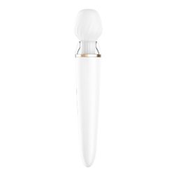   Satisfyer Double Wand-er akkumulátoros kézi masszírozógép, két fajta fejjel (fehér) (APP-os)