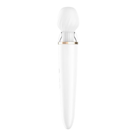 Satisfyer Double Wand-er akkumulátoros kézi masszírozógép, két fajta fejjel (fehér) (APP-os)