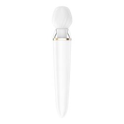   Satisfyer Double Wand-er akkumulátoros kézi masszírozógép, két fajta fejjel (fehér) (APP-os)