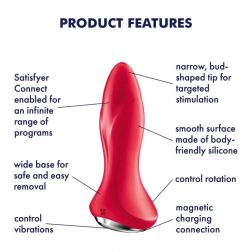   Satisfyer Rotator Plug 1+ análvibrátor, a szárán forgó gyöngysorral (piros) (APP-os)