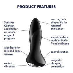   Satisfyer Rotator Plug 1+ análvibrátor, a szárán forgó gyöngysorral (fekete) (APP-os)