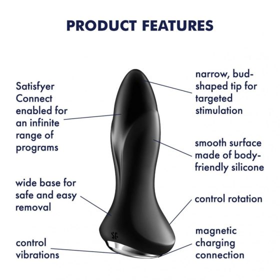 Satisfyer Rotator Plug 1+ análvibrátor, a szárán forgó gyöngysorral (fekete) (APP-os)