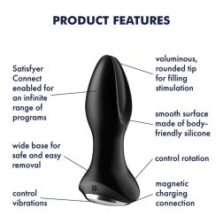   Satisfyer Rotator Plug 2+ análvibrátor, a szárán forgó gyöngysorral (fekete) (APP-os)