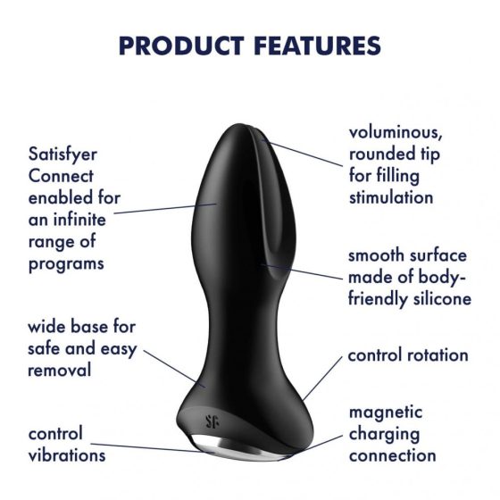 Satisfyer Rotator Plug 2+ análvibrátor, a szárán forgó gyöngysorral (fekete) (APP-os)