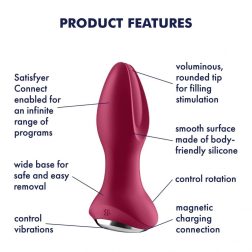   Satisfyer Rotator Plug 2+ análvibrátor, a szárán forgó gyöngysorral (piros) (APP-os)