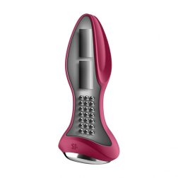   Satisfyer Rotator Plug 2+ análvibrátor, a szárán forgó gyöngysorral (piros) (APP-os)