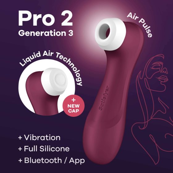 Satisfyer Pro 2. léghullámos csiklóizgató, vibrációval (bordó) (3. generációs) (APP-os)