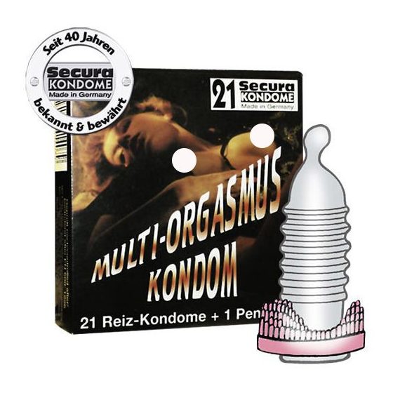 Secura Multi Orgasmus 21 db bordázott óvszer, péniszgyűrűvel