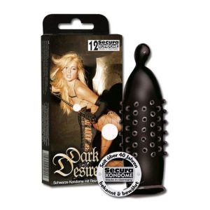 Secura Dark Desire 12 db rücskös felületű, fekete óvszer
