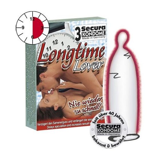 Secura Longtime Lover 3 db óvszer, késleltető síkosítóval