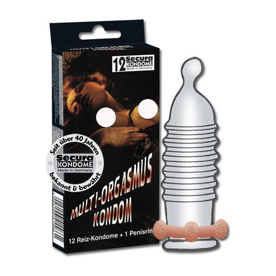 Secura Multi Orgasmus 12 db bordázott óvszer, péniszgyűrűvel
