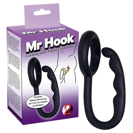Mr. Hook péniszgyűrű hullámos anál ággal (fekete)