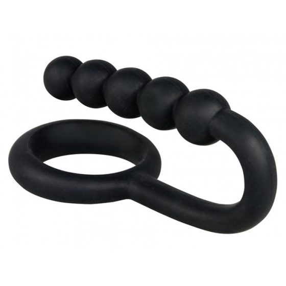 Mr. Hook péniszgyűrű gömbös anál ággal (fekete)
