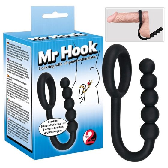Mr. Hook péniszgyűrű gömbös anál ággal (fekete)