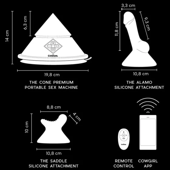 The Cowgirl – Cone okos vibrációs mini szexgép két feltéttel (APP-os)