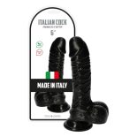   Italian Cock vastagított tapadókorongos dildó, herékkel (6" - fekete)