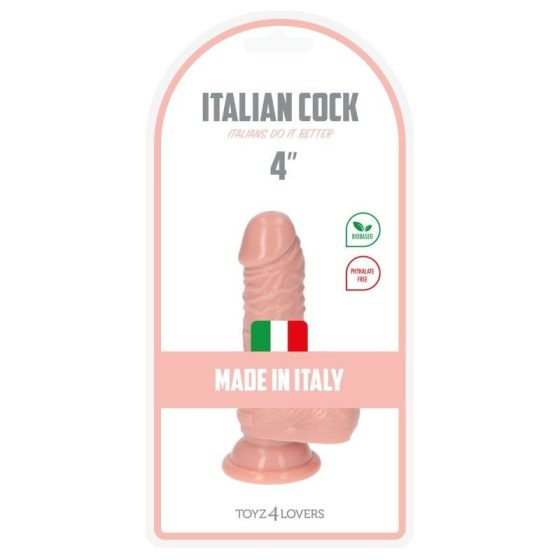 Italian Cock tapadókorongos dildó, herékkel (4" - világos bőrszín)