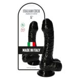   Italian Cock tapadókorongos dildó, herékkel (6" - fekete)