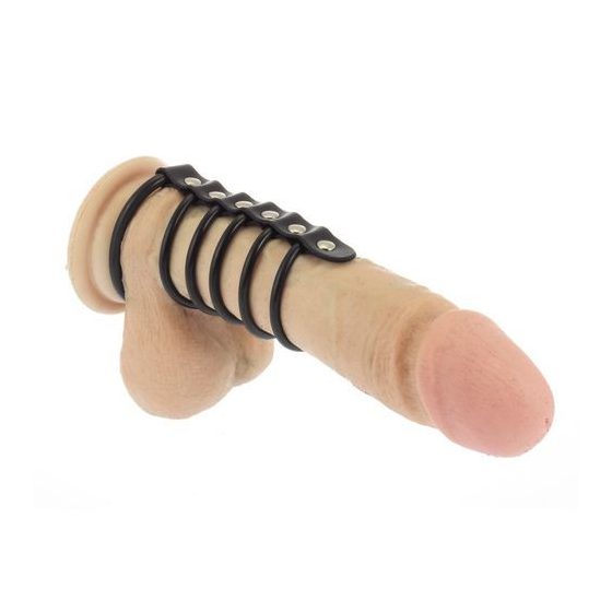Rimba hattagú gumi péniszgyűrűsor, bőrpánton