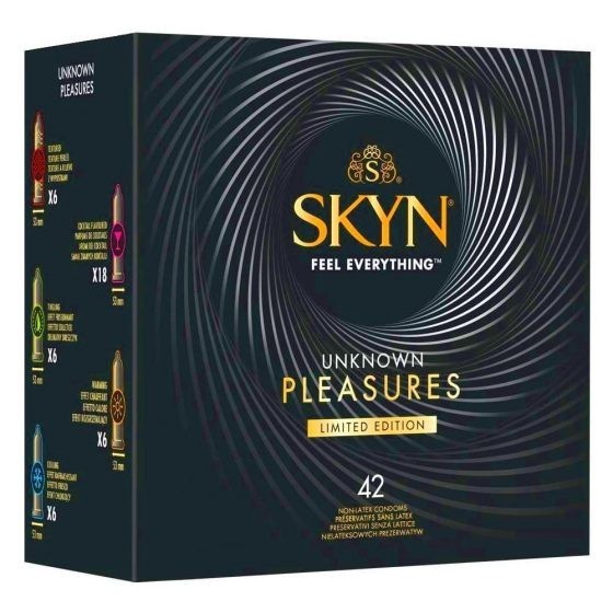 Skyn Unknown Pleasures 42 db latex mentes óvszer, különleges tulajdonságokkal