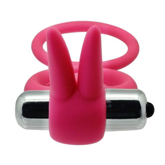 Dupla péniszgyűrű, vibrációval, stimuláló ágakkal szilikonból (rózsaszín)