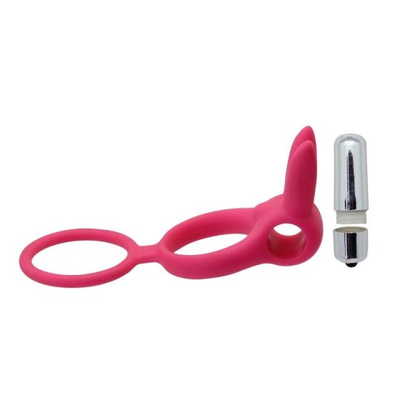 Dupla péniszgyűrű, vibrációval, stimuláló ágakkal szilikonból (rózsaszín)
