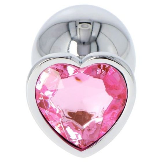 Fém anál dildó szív formájú, rózsaszín kristállyal (L méret)