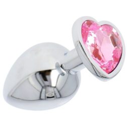   Fém anál dildó szív formájú, rózsaszín kristállyal (L méret)