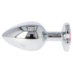   Fém anál dildó szív formájú, rózsaszín kristállyal (L méret)