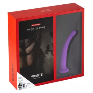 Virgite – Univerzális fekete hám lila dildóval (M méret)