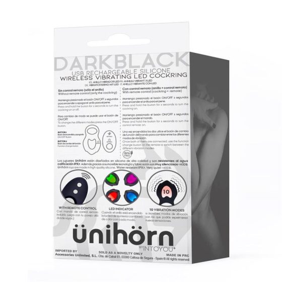 Ünihörn Darkblack vibrációs péniszgyűrű, távirányítóval
