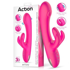 Action Nico dupla mozgó szárú vibrátor, pulzációs csiklóággal (lila)
