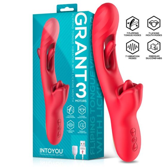 IntoYou Grant vibrátor mozgó szárrésszel, nyelvecskés csiklóizgatóval (pink)