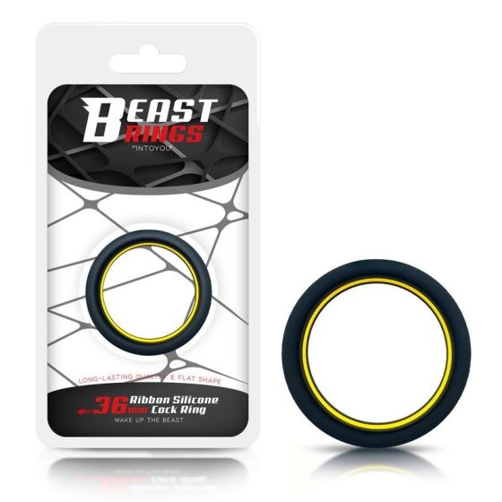 Beast széles péniszgyűrű szilikonból (fekete-sárga)
