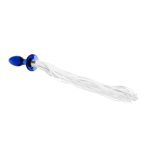 Christalino Tail kúpos análdildó, üvegből, korbácsos farokrésszel (kék).