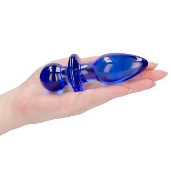 Christalino Rocker kúpos-gömbös análtágító, üvegből (kék)