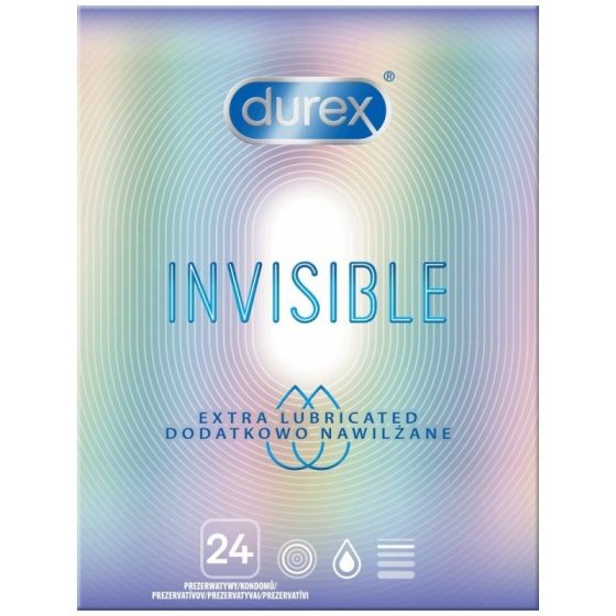 Durex Invisible Extra Lubricated vékony óvszer, extra síkosítással (24 db)