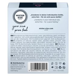   Mister Size 64. - 3 db egyedi méretű, extra vékony óvszer (64 mm)