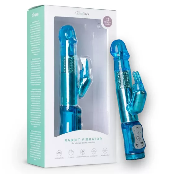 Easy Toys – forgófejes klitoriszágas vibrátor szárán forgó gyöngysorral (kék)