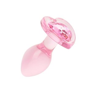 Easy Toys mini üveg anál dildó, szív formájú áttetsző kristállyal (pink)