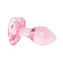   Easy Toys mini üveg anál dildó, szív formájú áttetsző kristállyal (pink)