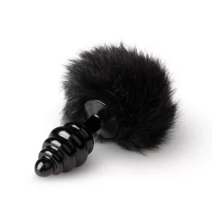 Easy Toys redőzött fém anál dildó, nyuszifarokkal (fekete/fekete)